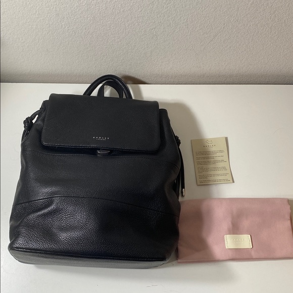 New Radley London Black Flap-over Leather Backpack - Picture 9 of 13